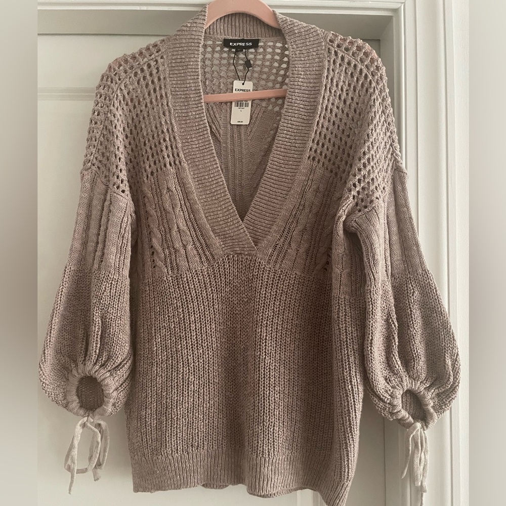 Express Women's V-Neck Sweater in Taupe